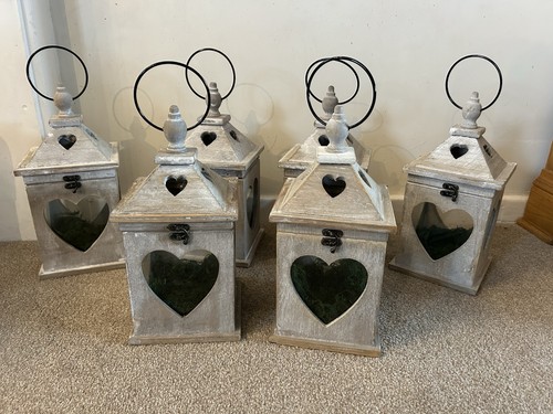 Wooden heart lanterns - wooden, x6