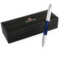 Sheaffer Brushed Chrome Plated Fountain Pen - Blue and Chrome Barrel - Gift Box