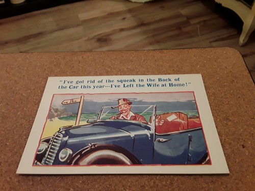 Comic postcard man car - comic,