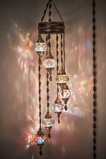 PLUG IN 7 Globe Turkish Mosaic Ceiling Hanging Swag Lamp Chandelier Light w PLUG