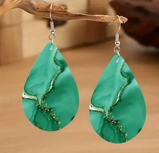 Wooden Teardrop Earrings Green