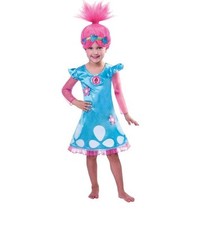 Poppy Trolls Girls Fancy Dress Costume & Wig Height 160cm