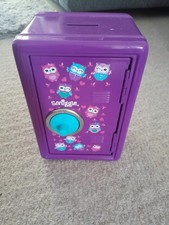 Smiggle Owls Purple Turquoise Money Box Safe Coin Tin Good Condition (2767h)