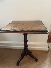 Attractive Victorian Pedestal Table With Beaded Carving On Top. Oak