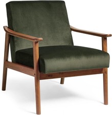 Forest Green Armchair with Solid Rubberwood Legs for Living Room, Spinningfield