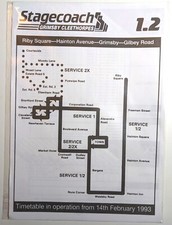 STAGECOACH GRIMSBY/CLEETHORPES  BUS TIMETABLE - routes 1 and 2 - February 1993