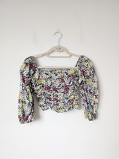 Zara Multi Floral Print Puff Sleeve Crop Top Size M