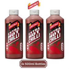 Crucials Extra Hot Chilli Sauce 3x 500ml Squeezy Bottles for Catering Cafes Home
