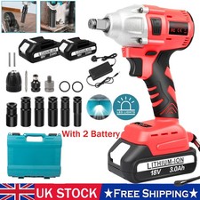 2 Battery 1000Nm 1/2" Cordless Electric Impact Wrench Drill Gun Ratchet Driver