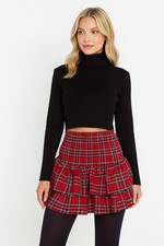 Ladies Frill Mini Pleated RARA Skirt Flouncy & Flippy Tartan Check Printed Skirt