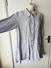 Sahara 100% Linen Light Blue Tunic Long Sleeve Shirt Top Size 2 UK Medium 12-14