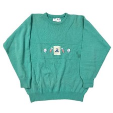 Pringle Wool Knit Jumper Abstract Fair Isle Vintage Golf Green Mens Large