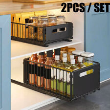 2Pcs Kitchen Cabinet Pull Out Slide Drawer Organizer Tray Rack Shelves Pantry UK