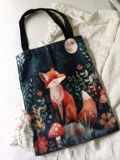 Gorgeous Moonlight Fox Canvas Tote Bag Woodland Autumn Botanical Shopper