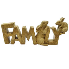 Next Home Carved Wood Effect "Family" Rabbits Brown Ornament 11"L Christmas Gift