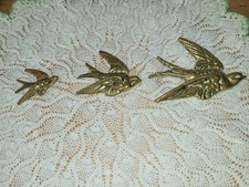 Vintage Brass Wall Hanging Three Flying Swallows / Swifts Birds - Retro Kitsch