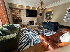 Hand Tufted Wool Zebra Print Rug, Blue and White