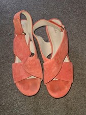 Clarks Maritsa Lara Light Red Coral Suede Leather Cork Wedge Sandals UK 6 VGC