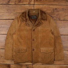 Vintage The Leather Shop Blazer Jacket XL 70s Sears Suede Range Coat Beige