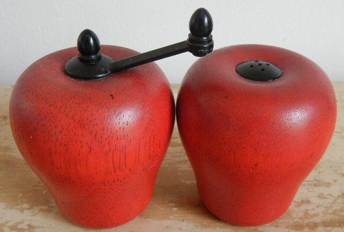 Wooden apple salt shaker and - salt,
