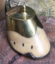 Antique Victorian horse hoof table snuff box brass & steel shoe desk weight