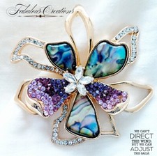 Big Purple Blue Flower Brooch Vintage Art Deco Look Crystal Statement Pin Gift