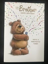 Brother birthday card, cute bear design, verse, 7" x 5"