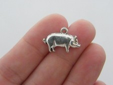 10 Pig charms antique silver