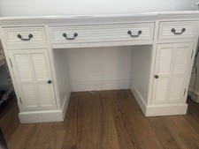 White Office Desk With 2 Cupboards And 3 Draws