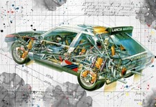 Lancia Delta S4 Rally  Technical Line Drawing Cutaway Art Poster Print