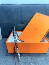 Authentic Hermes Empty Gift Box with Tissue Paper and Ribbon and Receipt Card