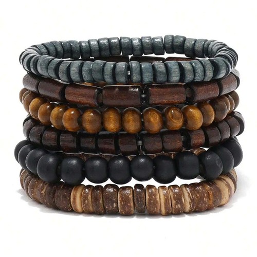 6pcs men wooden braided - wooden,
