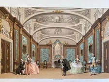A STAGE SCENE GREAT HALL CHROMOLITHOGRAPH Book Plate 1875