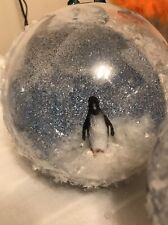 Handmade Christmas Penguin Snow globe Bauble,Tree Ornament,Glows In The Dark