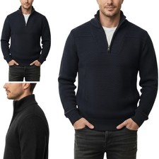 New Look Mens Sweatshirt Quarter Zip Ribbed Crew Neck Pullover Winter Jumper