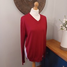 IJP Ian Poulter Red Pure Merino Wool V-Neck Golf Jumper M Medium White Knit