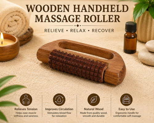 Wooden handheld massage roller - handheld,