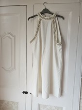 Elegant Wallis White With Pearl And Diamante Trim Dress Size 18