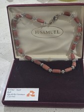 Vintage H. Samuel Late 1980s Red Mediterranean Coral & 925 Silver Necklace