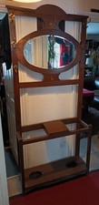 Antique Wooden Hall Stand With Hooks, Umbrella Stands & Mirror 208cm x 88cm