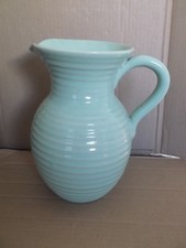 Lovatts Stoneware Ribbed Jug Vase Pale Green 1930s - 1950s Approx 21 cm High