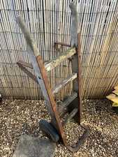 Vintage Wood And Metal Sack Truck Railway Luggage Trolley Rubber Wheels