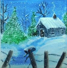 Cabin in snow Winter Landscape
