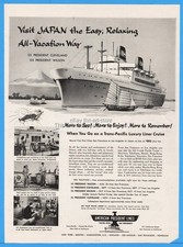 1953 American President Lines SS Cleveland Wilson JAPAN Cruise Ship Sailboat Ad