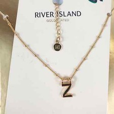 River Island Gold Plated Letter Z Initial Necklace 16-18" New