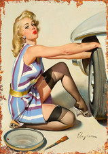 Garage Motor Pin Up Girl Metal Sign Workshop Tools Vintage Retro Man Cave Fun