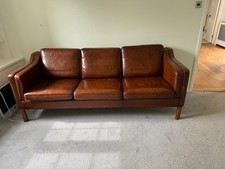 Vintage 70s Danish Tan Leather 3-Seater Sofa , Excellent Condition