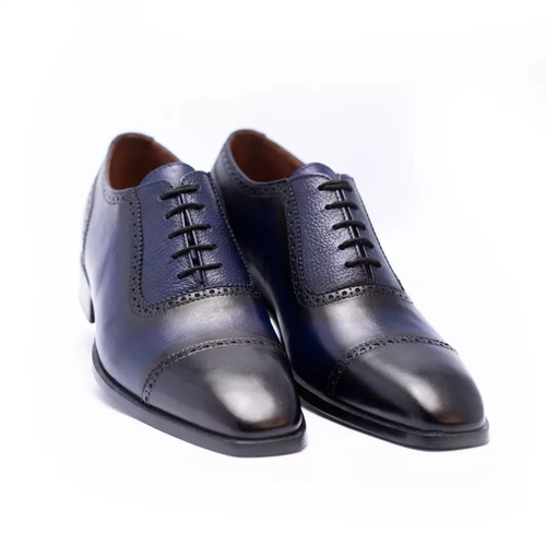 Men leather navy blue - leather, oxford