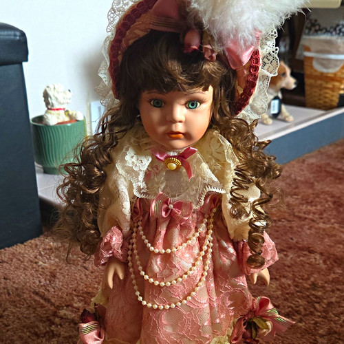 Porcelain girl doll - doll, curly