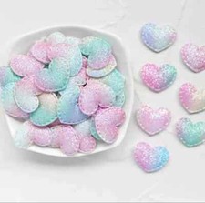 Heart appliques, padded 24mm fabric heart shape, pastel heart embellishments,